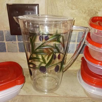 PLASTIC FOOD STORAGE CONTAINERS AND PLASTIC PITCHER