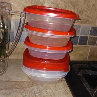 PLASTIC FOOD STORAGE CONTAINERS AND PLASTIC PITCHER