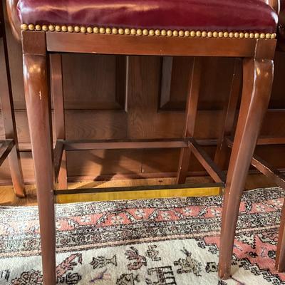 FR872 Set of 3 Trouvailles Leather Regency Style Bar Stools