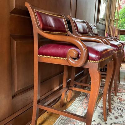 FR872 Set of 3 Trouvailles Leather Regency Style Bar Stools
