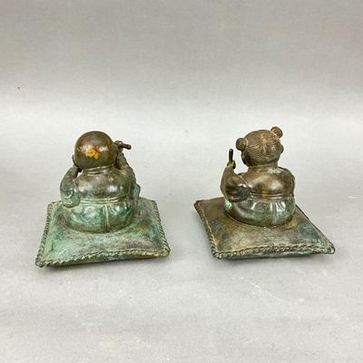 FR881 Pair of Bronze Figures of Children Playing Drums