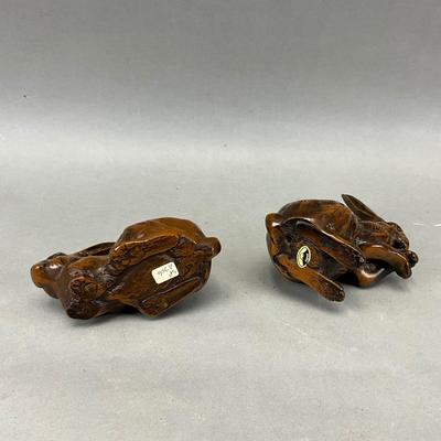 FR885 Pair of Painted Cast Bronze Playful Rabbit Sculptures
