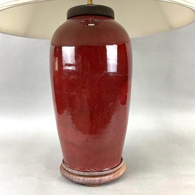 FR887 Vintage Large Oxblood Red Pottery Lamp