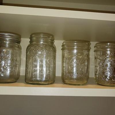 DANSK COFFEE MUGS, BALL CANNING JARS AND DRINKING GLASSES