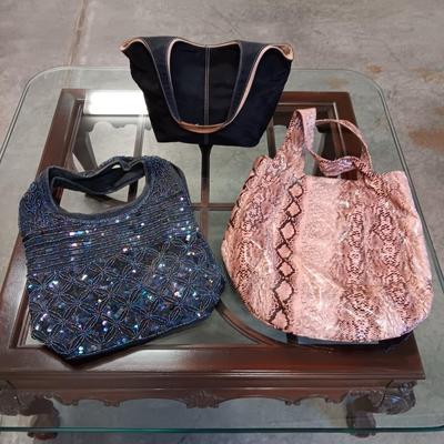 BEADED SEQUIN PURSE, A HOBO AND NINE WEST PURSES