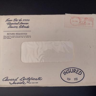 Gates Award 5 Silver Dollars Morgan and Peace Arranged on Solid Wood Plaque Includes Original Envelope