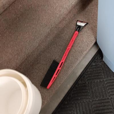COMMERCIAL RUBBER BACK RUG, TRASH CAN ON WHEELS, SWIVEL BAR STOOL AND MORE