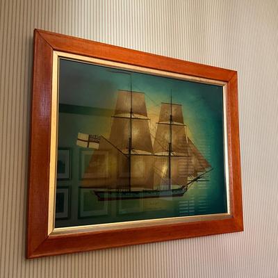 GH911 Vintage Reverse Painting on Glass of Sailing Ship "ALERT"
