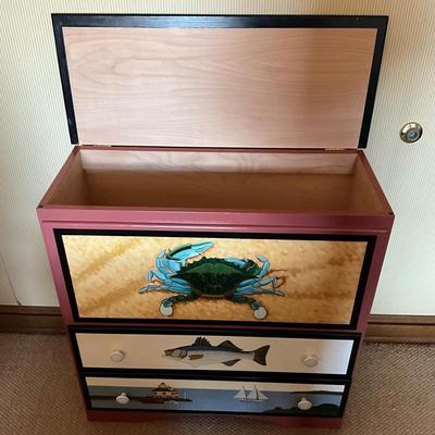 GH913 Vintage Hand painted Nautical Maryland 2 Drawer Chest by Ann Neuhauser 1990