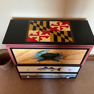 GH913 Vintage Hand painted Nautical Maryland 2 Drawer Chest by Ann Neuhauser 1990