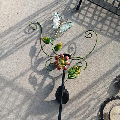 FOLDING IRON SHELF AND 2 YARD ART PIECES
