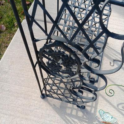 FOLDING IRON SHELF AND 2 YARD ART PIECES