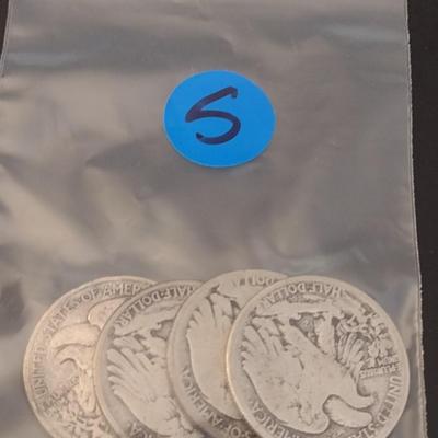 Set of 4 U. S. Mint Walking Liberty Silver Half Dollars Circulated (#5)