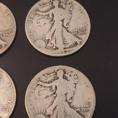 Set of 4 U. S. Mint Walking Liberty Silver Half Dollars Circulated (#5)