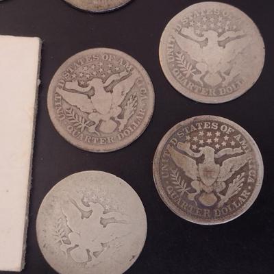 Set of 8 U. S. Mint Barber Silver Quarters Circulated (#6) Various Dates