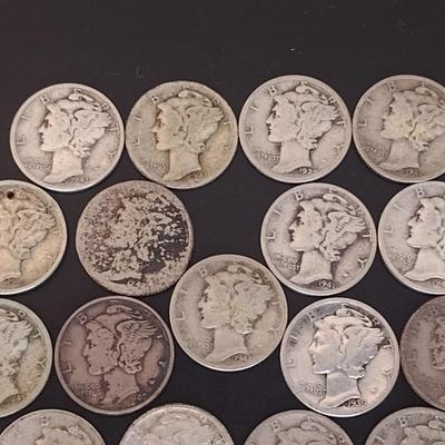Set of 17 U. S. Mint Mercury Head Silver Dimes Circulated (#7) Various Dates