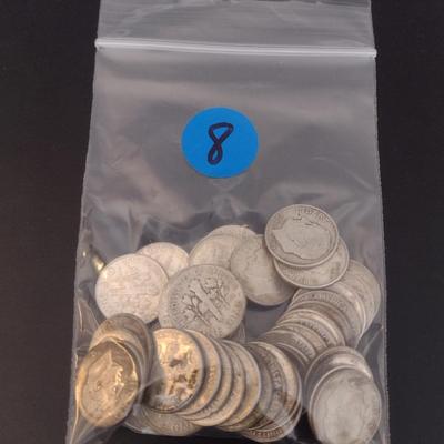 Assortment of U. S. Mint Roosevelt Head Silver Dimes Circulated (#8) Various Dates