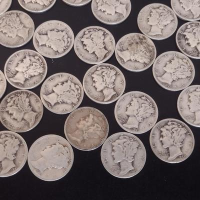 Assortment of U. S. Mint Mercury Head Silver Dimes Circulated (#9) Various Dates