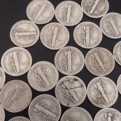 Assortment of U. S. Mint Mercury Head Silver Dimes Circulated (#9) Various Dates