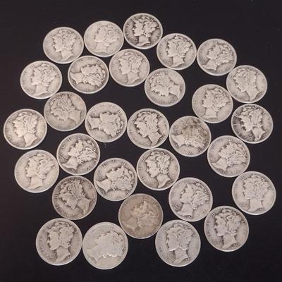 Assortment of U. S. Mint Mercury Head Silver Dimes Circulated (#9) Various Dates