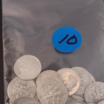 Assortment of U. S. Mint Roosevelt Head Silver Dimes Circulated (#10) Various Dates