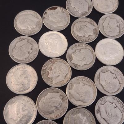 Assortment of U. S. Mint Roosevelt Head Silver Dimes Circulated (#10) Various Dates