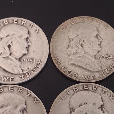Set of Four U.S. Mint Franklin Silver Half Doller Circulated (#14) Various Dates