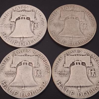 Set of Four U.S. Mint Franklin Silver Half Doller Circulated (#14) Various Dates