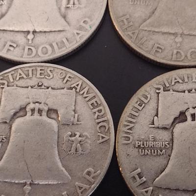Set of Four U.S. Mint Franklin Silver Half Doller Circulated (#14) Various Dates