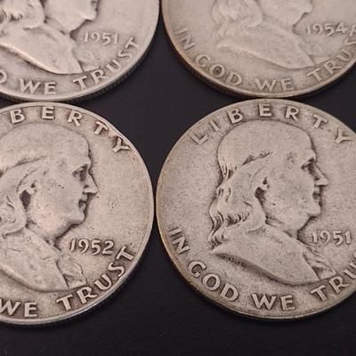 Set of Four U.S. Mint Franklin Silver Half Doller Circulated (#14) Various Dates
