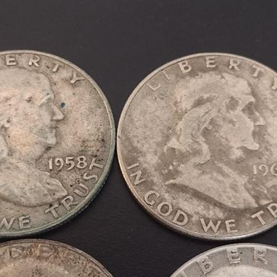 Set of Four U.S. Mint Franklin Silver Half Doller Circulated (#15) Various Dates