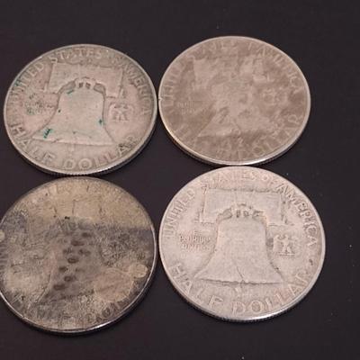 Set of Four U.S. Mint Franklin Silver Half Doller Circulated (#15) Various Dates