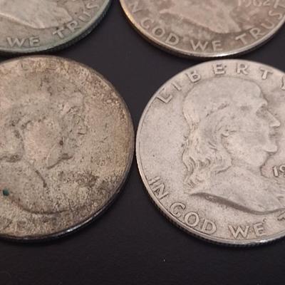 Set of Four U.S. Mint Franklin Silver Half Doller Circulated (#15) Various Dates