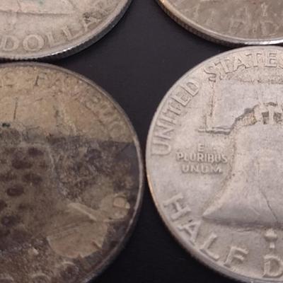 Set of Four U.S. Mint Franklin Silver Half Doller Circulated (#15) Various Dates