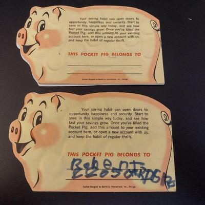Pair of Vintage Pocket Pig Coin Saver Booklet First Federal S&L Hendersonville, NC Full Silver Dimes Various Dates (#17)
