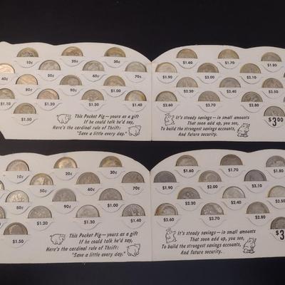 Pair of Vintage Pocket Pig Coin Saver Booklet First Federal S&L Hendersonville, NC Full Silver Dimes Various Dates (#17)