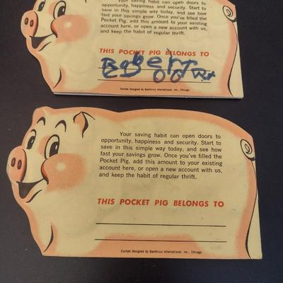 Pair of Vintage Pocket Pig Coin Saver Booklet First Federal S&L Hendersonville, NC Full Silver Dimes Various Dates (#18)