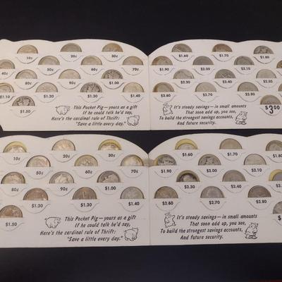 Pair of Vintage Pocket Pig Coin Saver Booklet First Federal S&L Hendersonville, NC Full Silver Dimes Various Dates (#18)