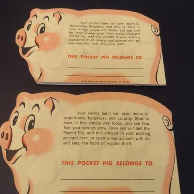 Pair of Vintage Pocket Pig Coin Saver Booklet First Federal S&L Hendersonville, NC Full Silver Dimes Various Dates (#19)