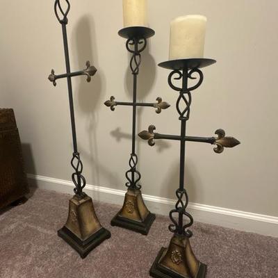 Set of Three Fleur Metal Standing Candle Holders