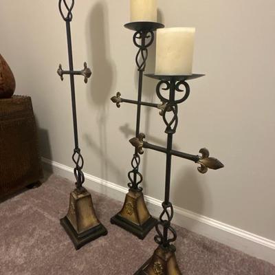 Set of Three Fleur Metal Standing Candle Holders