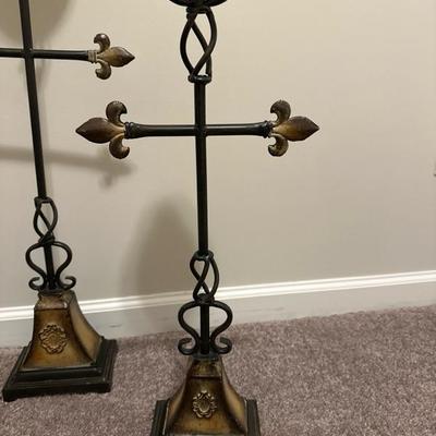 Set of Three Fleur Metal Standing Candle Holders