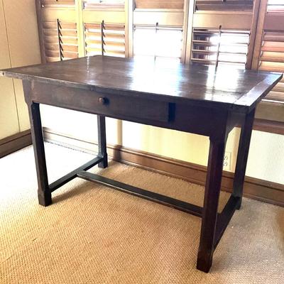 GH917 Antique Scrub-top Single Drawer Table with Trestle Base