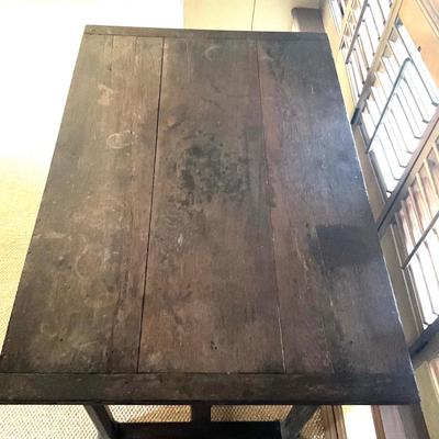 GH917 Antique Scrub-top Single Drawer Table with Trestle Base