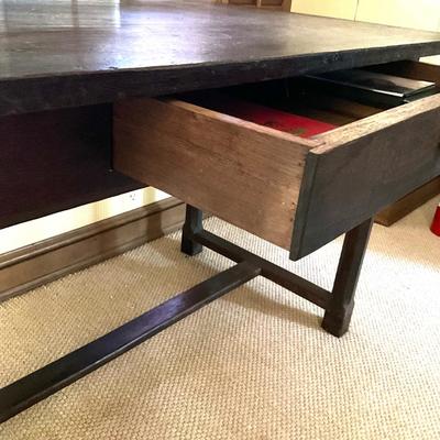 GH917 Antique Scrub-top Single Drawer Table with Trestle Base