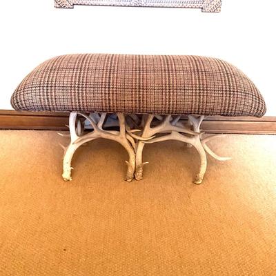 GH919 Vintage Wool Tweed Upholstered Antler Bench