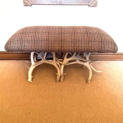 GH919 Vintage Wool Tweed Upholstered Antler Bench