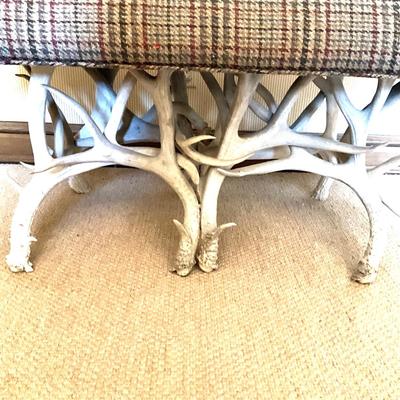 GH919 Vintage Wool Tweed Upholstered Antler Bench