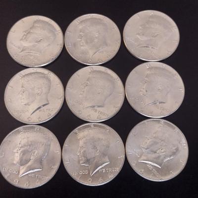 Set of 9 U.S. Mint Kennedy Silver Half Dollar Circulated (#31) 1964