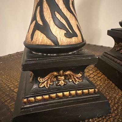 Pair Of Wooden Pillar Candle Holders